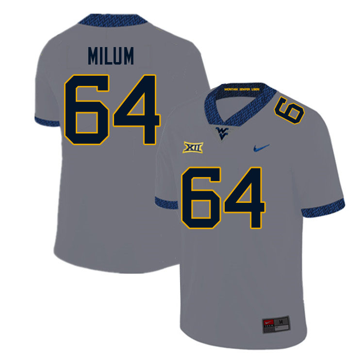 Men #64 Wyatt Milum West Virginia Mountaineers College Football Jerseys Sale-Gray